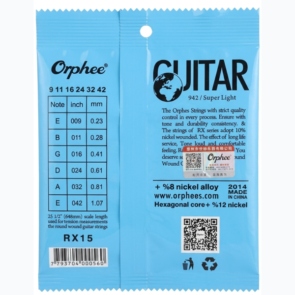 Cuerdas de guitarra eléctrica Orphee RX15